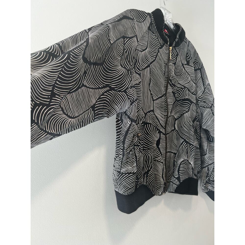 Vintage 100% Silk Bomber Jacket Funky Black & White Size Medium - Picture 4 of 7